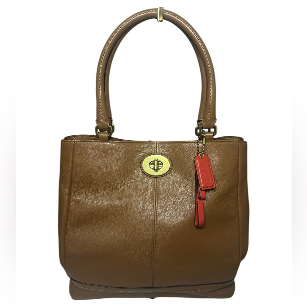 Coach Park Large Camel Brown Leather Turn Lock Shoulder Satchel - GUC